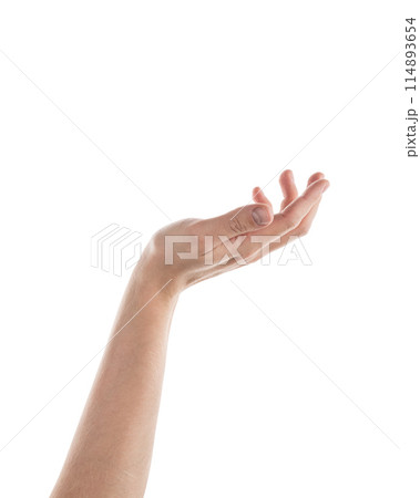 Adult man right hand to hold something isolated on white Adult man right hand to hold something isolated on white 114893654