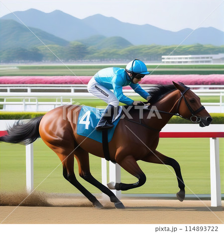 競馬場で走る馬たち【AI生成画像】 114893722
