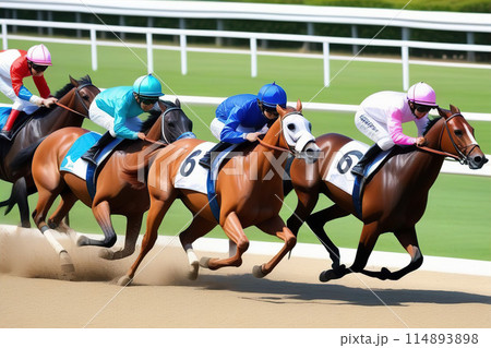 競馬場で走る馬たち【AI生成画像】 114893898