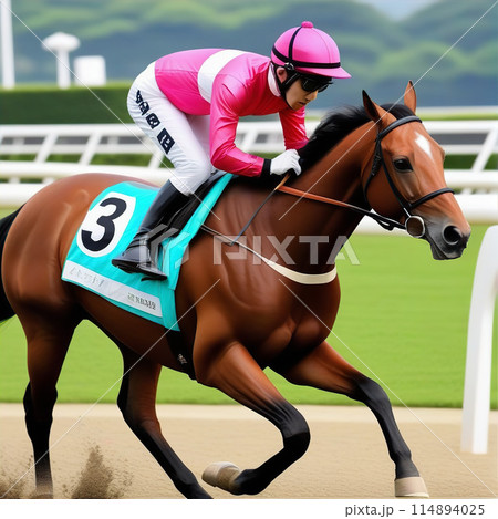 競馬場で走る馬たち【AI生成画像】 114894025