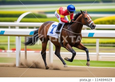 競馬場で走る馬たち【AI生成画像】 114894029