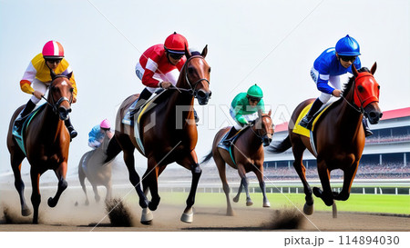 競馬場で走る馬たち【AI生成画像】 114894030