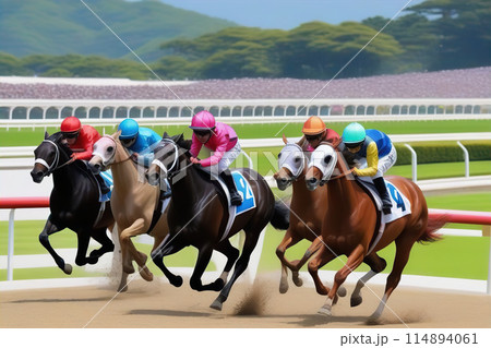 競馬場で走る馬たち【AI生成画像】 競馬場で走る馬たち【AI生成画像】 114894061