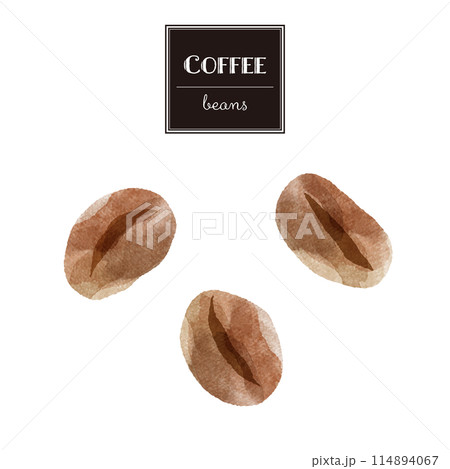 シンプルなコーヒー豆のイラストセット（水彩画） 114894067
