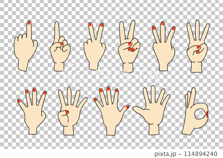 各種手顏色的向量插圖集 114894240