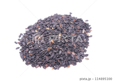A picture of black Sesame Seeds isolated on white background A picture of black Sesame Seeds isolated on white background 114895100