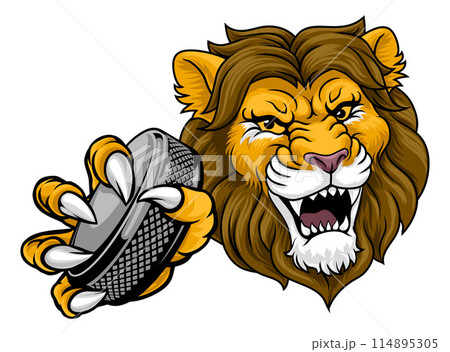 Lion Ice Hockey Team Sports Animal Cartoon Mascot 114895305