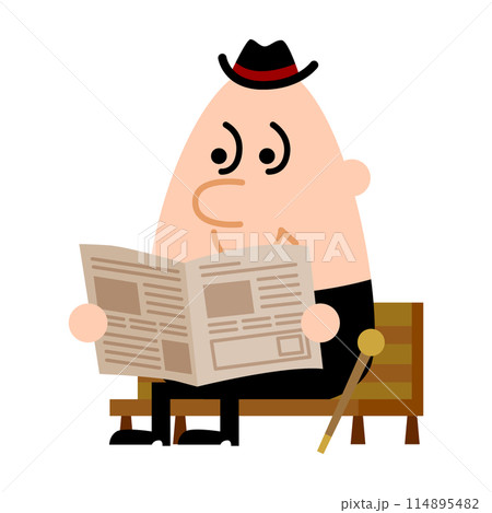 ベンチで新聞を読む男性 114895482