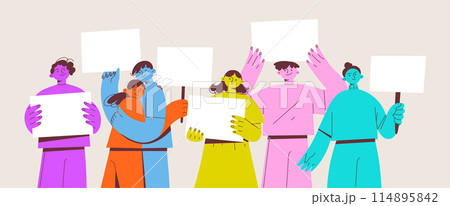 People standing together showing blank white posters People standing together showing blank white posters 114895842