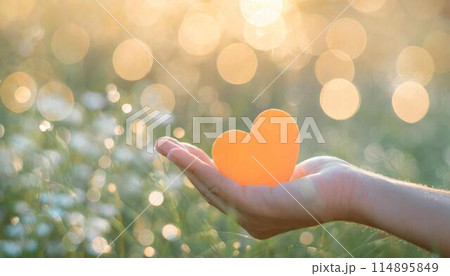 愛、助け合い、協力、ハートを持った手（AI生成素材） 114895849