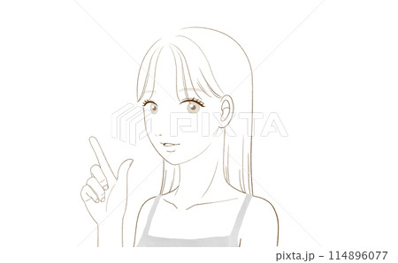 指をさしてる若い女性 の正面（ロングヘア） 114896077