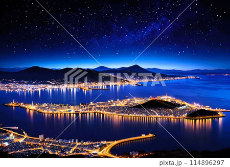 星が流れる漁港 100万ドルの夜景イメージ 114896297