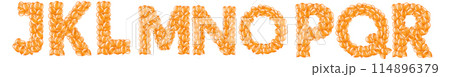 Set of orange letters from helium balloons part of English alphabet. 114896379