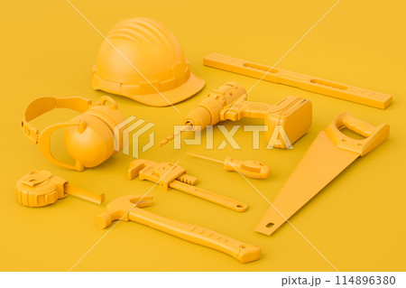 Isometric view of monochrome construction tools for repair on 114896380