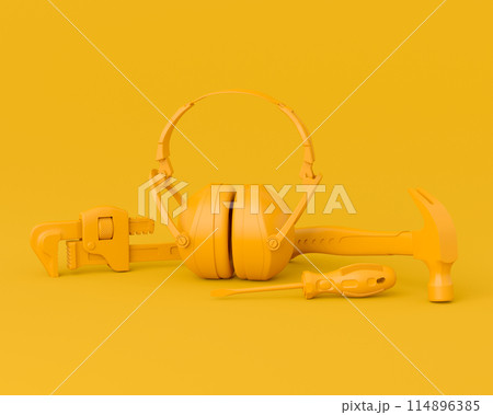 Isometric view of monochrome construction tools for repair on 114896385