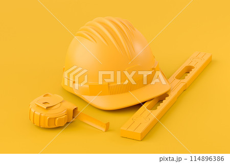 Isometric view of monochrome construction tools for repair on 114896386