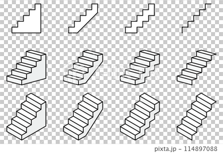 Vector illustration set of stairs of various shapes Vector illustration set of stairs of various shapes 114897088