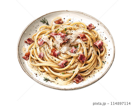 リアルなカルボナーラパスタのイラスト 114897114
