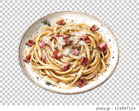 リアルなカルボナーラパスタのイラスト 114897114