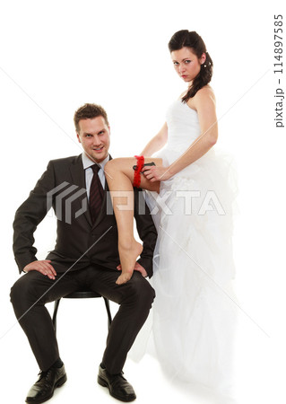Married couple bride with pistol. Married couple bride with pistol. 114897585