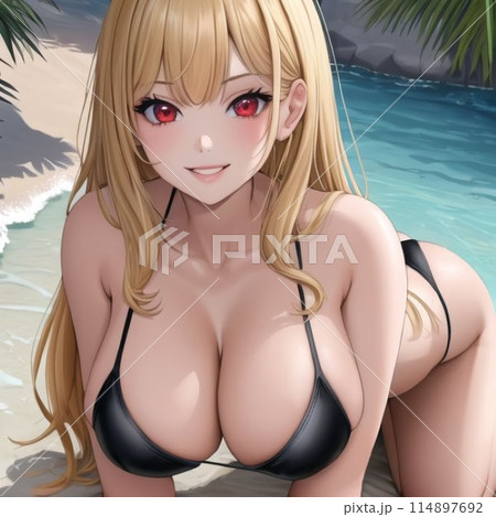 水着の金髪巨乳美女 114897692