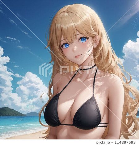 水着の金髪巨乳美女 114897695