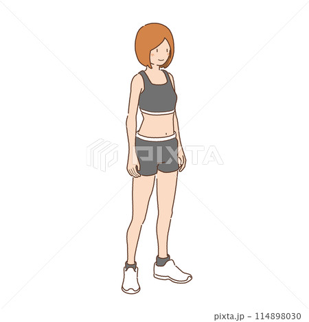 ベクター素材　ダイエット　ジム　直立する女性　色付き 114898030