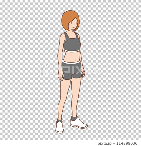 ベクター素材　ダイエット　ジム　直立する女性　色付き 114898030