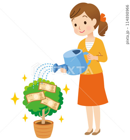 お金のなる木に水をやる女性 資産運用 お金 主婦 お金のなる木に水をやる女性 資産運用 お金 主婦 114898966