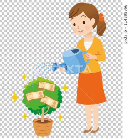 お金のなる木に水をやる女性 資産運用 お金 主婦 お金のなる木に水をやる女性 資産運用 お金 主婦 114898966