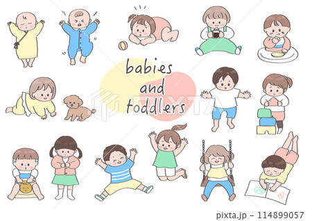 赤ちゃんと幼児の手書きのイラストセット　スタンダードカラー 114899057