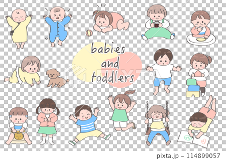 赤ちゃんと幼児の手書きのイラストセット　スタンダードカラー 114899057