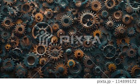 Old, Rusty Gears Overcrowded In A Frame,...のイラスト素材 [114899172] - PIXTA