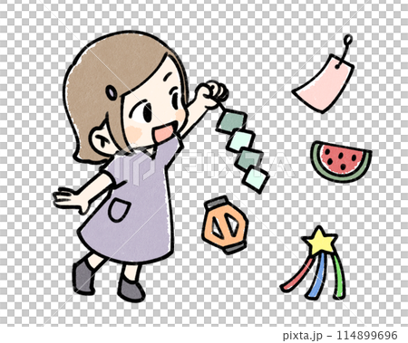 Girl making Tanabata decorations Girl making Tanabata decorations 114899696