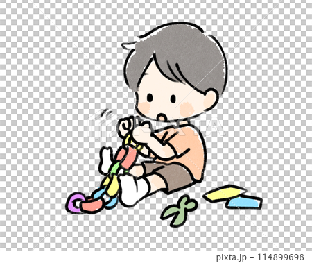 七夕の飾りを作る男の子 114899698