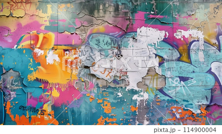 Grunge wall: Bold graffiti showcases urban culture and creativity. 114900004