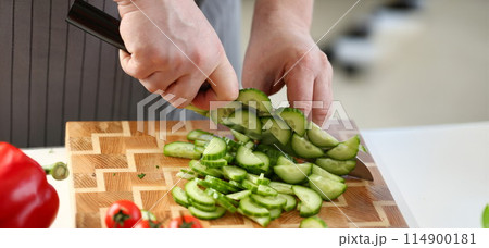 Culinary Male Chopping Green Dieting Cucumber 114900181