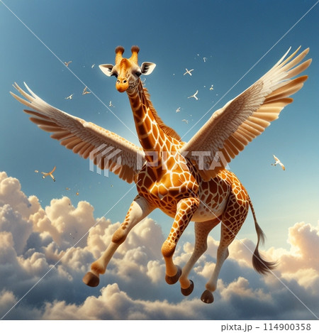 空を飛ぶ羽の生えたキリン 空を飛ぶ羽の生えたキリン 114900358