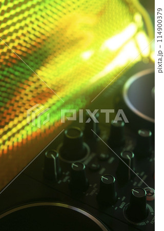 Dj turntables in nightclub Dj turntables in nightclub 114900379