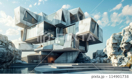Deconstructivist building image: fragmented,...のイラスト素材 [114901738] - PIXTA