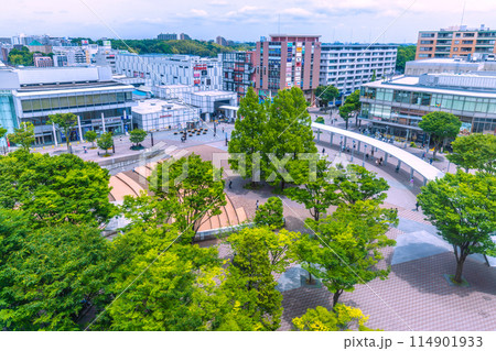 日本の横浜都市景観 新緑を迎えた地下鉄　センター南駅前などを望む＝5月23日 114901933