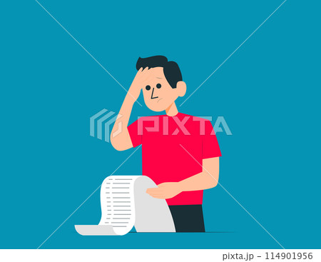 Person is struggling with credit card debt and expenses. Concept illustration about installment debt. Person is struggling with credit card debt and expenses. Concept illustration about installment debt. 114901956