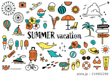 シンプルでかわいい夏のイラストセット（カラフル） 114902299