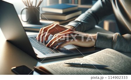 パソコンを操作する男性の手元 パソコンを操作する男性の手元 114902333