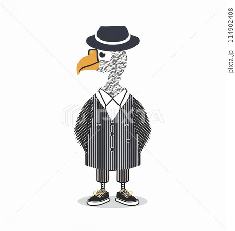 ロゴ風イラスト。黒い服を着たオシャレなコンドル 114902408