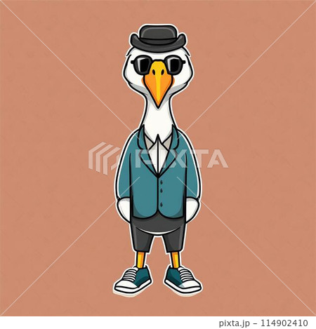 ロゴ風イラスト。ハットを被ったオシャレなコンドル ロゴ風イラスト。ハットを被ったオシャレなコンドル 114902410