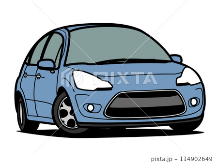 フレンチコンパクト　青色系　自動車イラスト 114902649