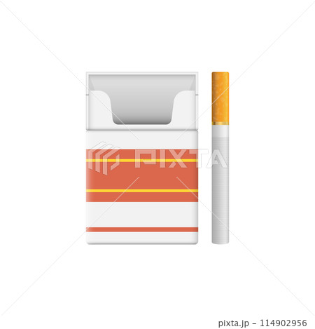 Packet of cigarettes icon in flat style. Smoking vector illustration on isolated background. Tobacco box sign business concept. 114902956