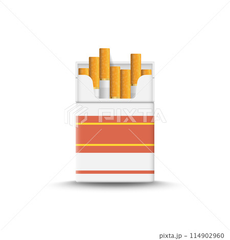 Packet of cigarettes icon in flat style. Smoking vector illustration on isolated background. Tobacco box sign business concept. Packet of cigarettes icon in flat style. Smoking vector illustration on isolated background. Tobacco box sign business concept. 114902960