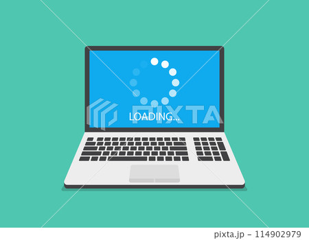 Laptop loading process icon in flat style. Software update vector illustration on isolated background. Updating sign business concept. 114902979
